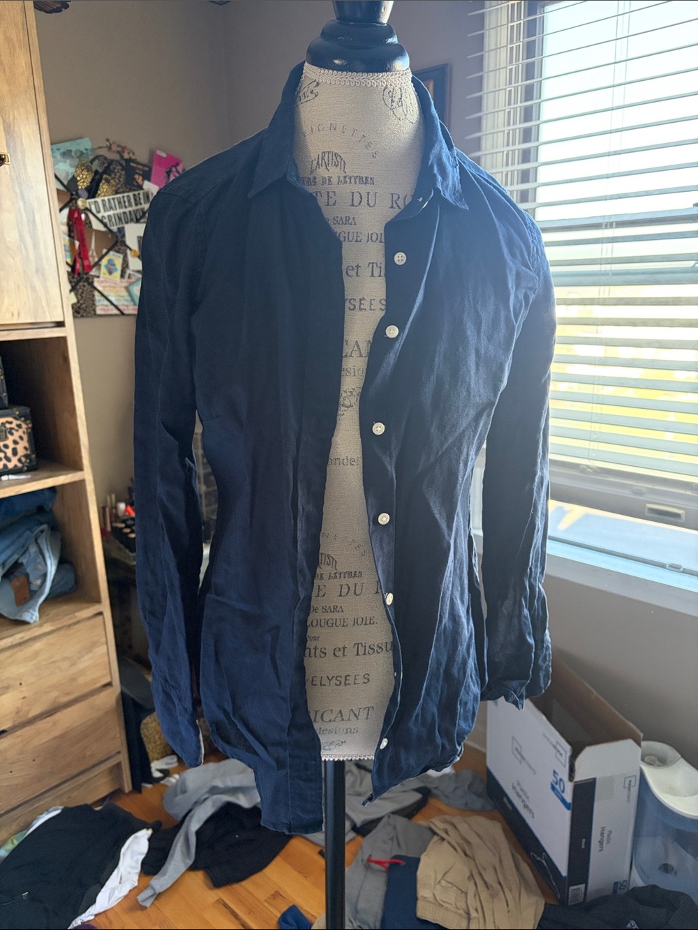 J Crew Linen Navy Long-Sleeve Button-Up Shirt - 2